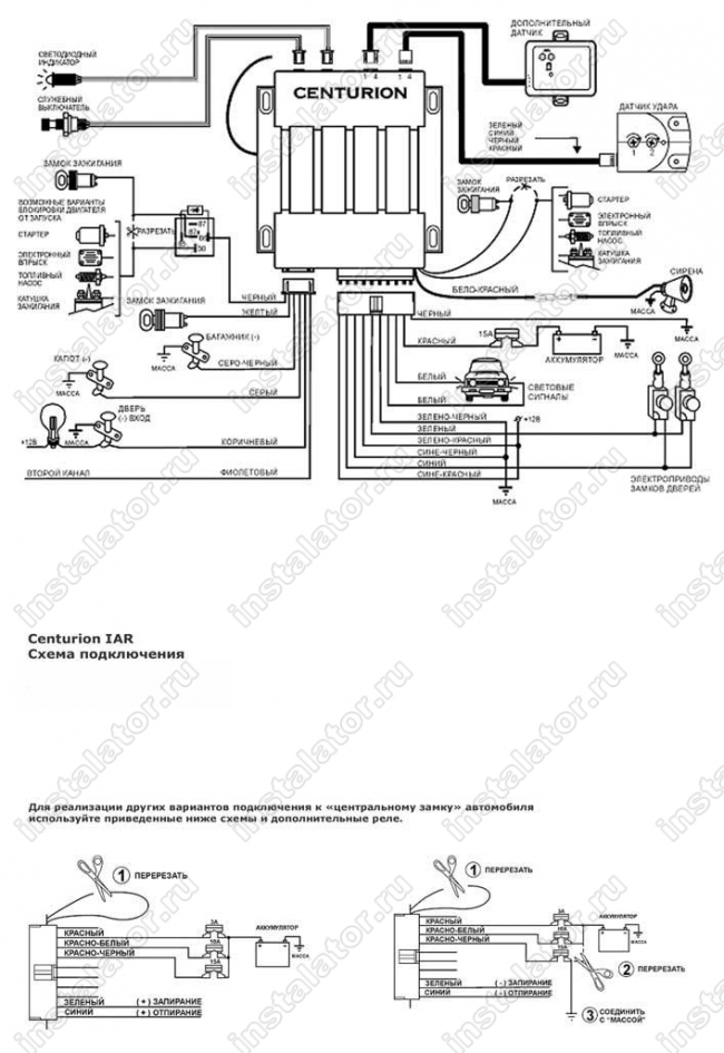 Схема подключения автосигнализации  Centurion IAR