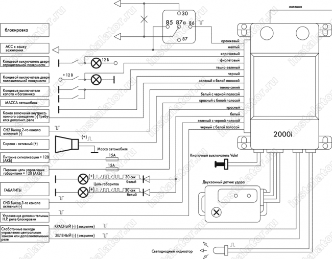 Схема подключения автосигнализации  Challenger 2000i