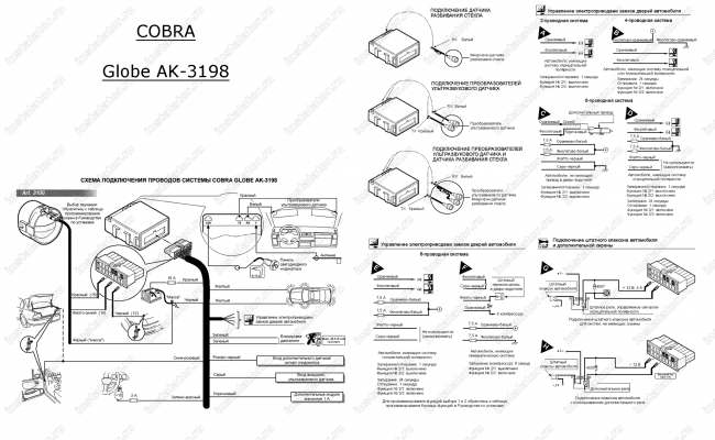 Схема подключения автосигнализации  Cobra Globe Ak-3198