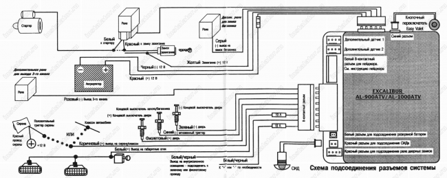 Схема подключения автосигнализации  Excalibur Al-1000atv