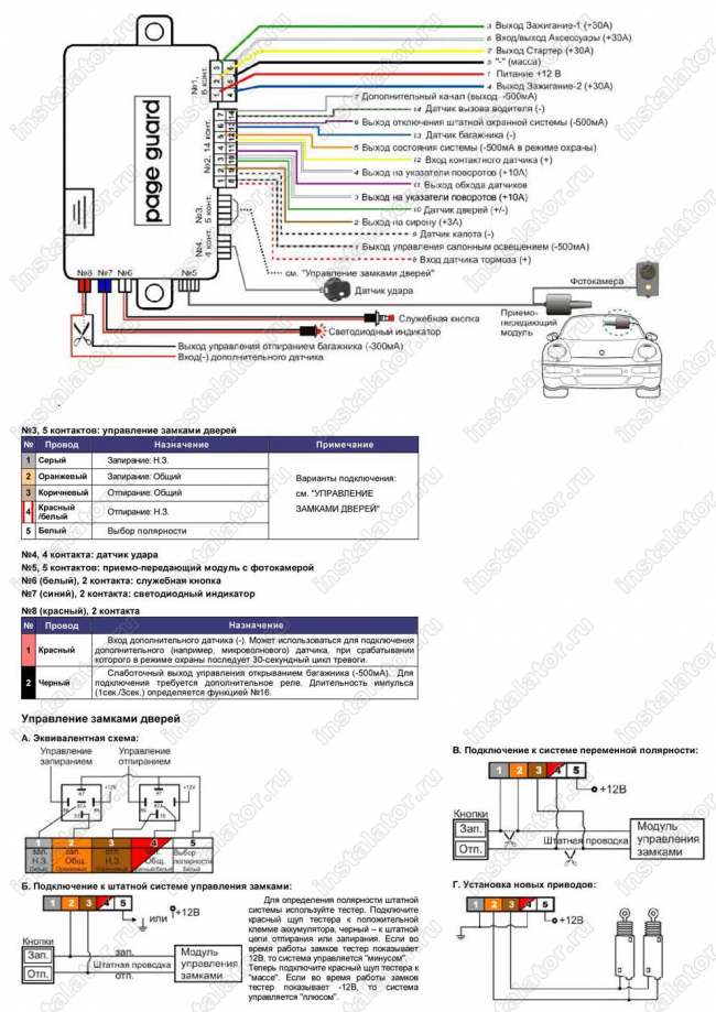 Схема подключения автосигнализации  Phantom Pg8500s