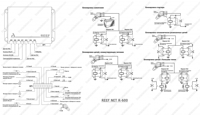 Схема подключения автосигнализации  Reef Net R600
